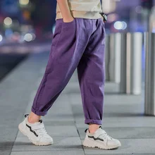 Новые стильные Осенние повседневные однотонные штаны в Корейском стиле для мальчиков Хлопковые Штаны