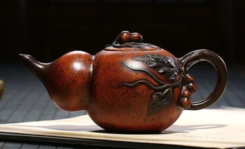 

China Yixing Zisha370cc Duan Clay Jiang Rong Handmade Cucurbit Vine Gourd Teapot