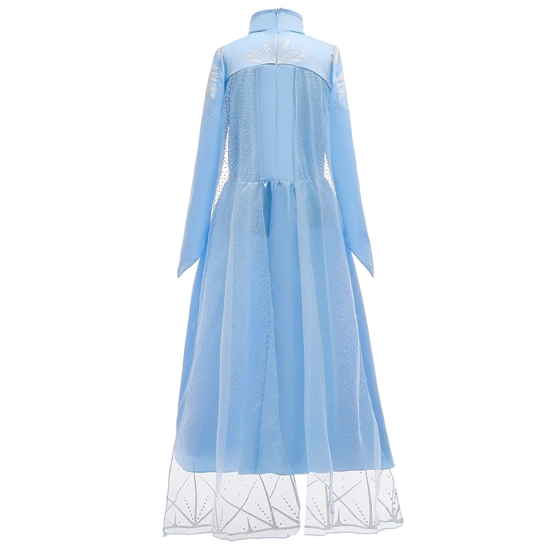 New Snow Queen Anna Elsa 2 Christmas Dress Kids Halloween Carnival Elza Costume Girls Crystal Light Blue Long Sleeve Elsa Dress