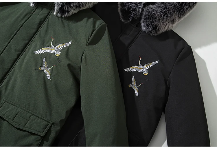 New Winter Jacket Fur Collar Hooded Military Down Jackets Coats Men Thicken Warm Long Parkas Casual Mens Embroidery Jacket
