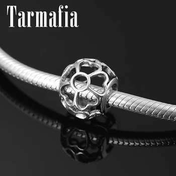 

2019 New 925 Sterling Silver DIY Hollow out Round Flower Beads Fit Original European Charm Bracelet Bangles Fine Jewelry making