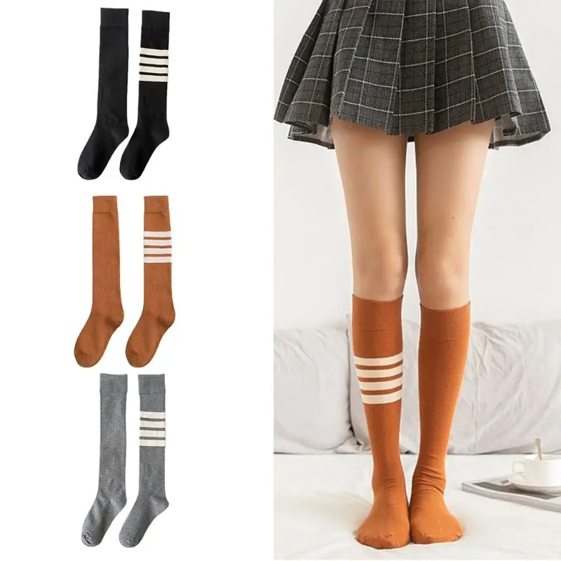 Корейские женские Хлопковые гольфы Асимметричные полосатые носки с принтом