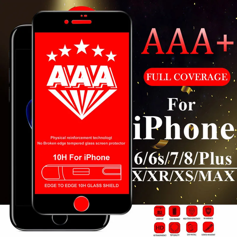 

Curved Full Cover Tempered Glass On For iPhone 7 6 8 11 Pro Xs X Xr Screen Protector Protective Glass for iPhone 11 pro Glass