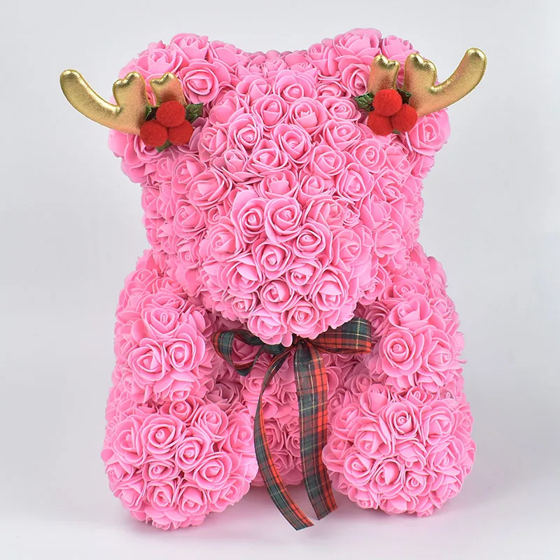 Рождественский подарок 40 см розовый медведь со шляпой рога в снежной подарочной коробке с бесплатной картой