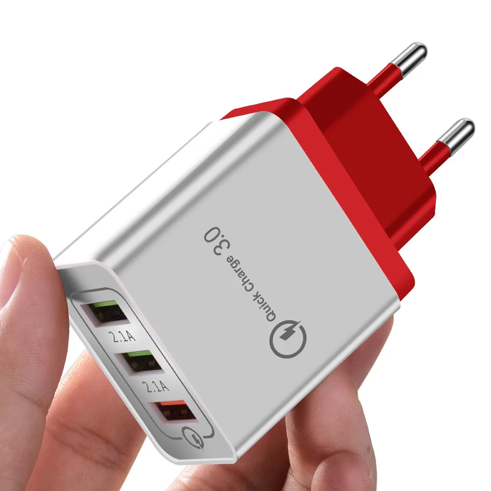 Олаф USB зарядное устройство ЕС 3 порта Быстрая зарядка 3,0 путешествия мобильный телефон зарядное устройство адаптер для iPhone Xiaomi samsung huawei LG быстрая QC 3,0 - Тип штекера: Red