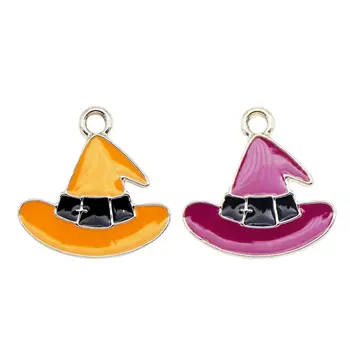 

Julie Wang 6PCS Enamel Wizard Hat Charms Purple Yellow Cartoon Halloween Magic Hat Pendants Alloy Jewelry Making Accessory