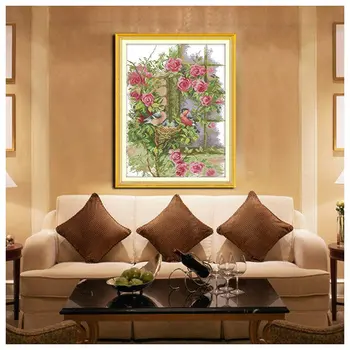 

New DIY Handmade Needlework Cross Stitch Set Embroidery Kit 14CT Birds' Family Pattern Cross-Stitching 35 * 45cm Home Decoration