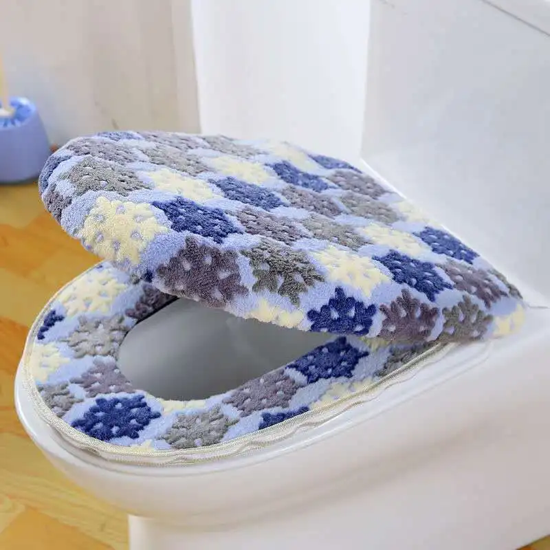 Warm Two Pieces O Shape Zipper Toilet Cover Seat Coral Fleece Travel