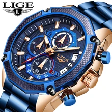LIGE, новинка, мужские часы, LIGE, топ, роскошный бренд, бизнес, синие, нержавеющая сталь, кварцевые часы, мужские, повседневные, водонепроницаемые, с хронографом