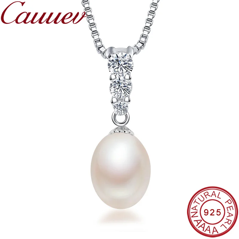 

925sterling silver necklace pendant for women genuine 100% real AAAA high quality Natural freshwater pearl pendant jewelry8-9mm