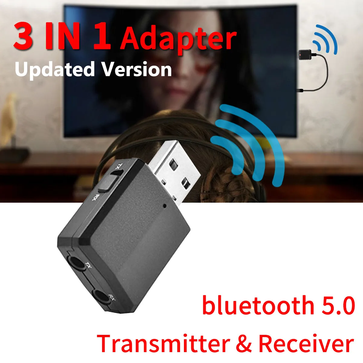 

Updated 3 IN 1 bluetooth 5.0 Audio Receiver Transmitter USB Stereo Wireless Adapter For TV PC Computer Headphones Speaker Car
