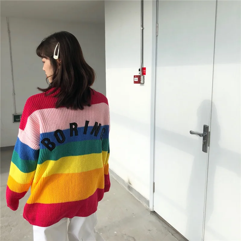 Женские свитера Kawaii Ulzzang, японский Радужный цвет, свитер с надписью, Женская Корейская Милая Одежда Harajuku для женщин