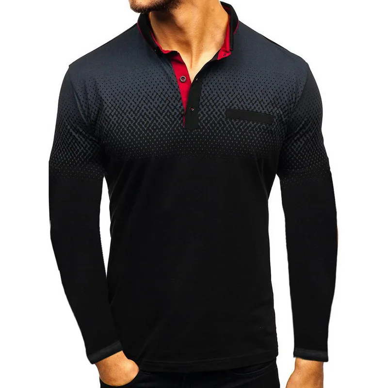 LOOZYKIT, высокое качество, Мужская рубашка поло, пэчворк, мужские рубашки поло с длинным рукавом, Camisa Polo Masculina, популярные повседневные топы размера плюс - Цвет: black