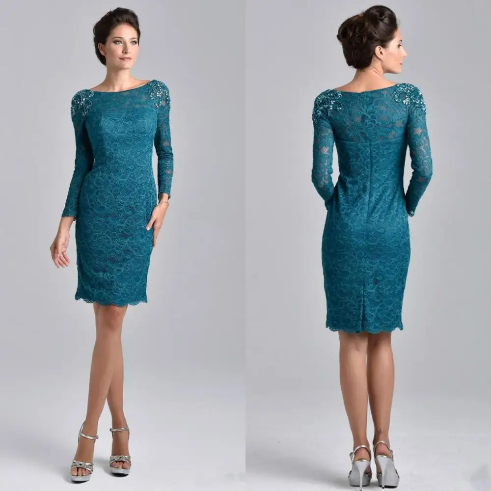 Teal Blue Lace 2020 Moeder Van De Bruid Jurken Knielengte Lange Mouwen Schouder Kralen Bruidegom Moeder Jurk Voor Bruiloft arabisch Teal Blue Lace 2020 Moeder Van De Bruid Jurken Knielengte Lange Mouwen Schouder Kralen Bruidegom Moeder Jurk Voor Bruiloft arabisch