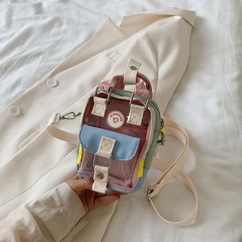 

Canvas Mini Splice Candy Color Transparent Handbag for Women Cute Fresh Shoulder Crossbody Bags 2020 New Female Fashion Style