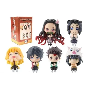 

6 Pcs/Set Q Edition Model Doll Toys Anime Demon Slayer Action Figure Data Cable Data Lines Doll For Children Gifts Figure Toy