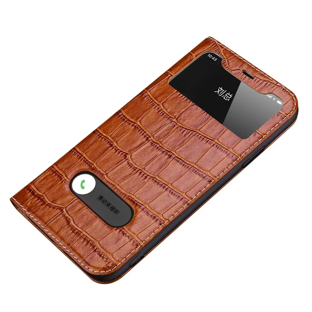 

Fashion Genuine Leather Crocodile Pattern Flip Case for iPhone 11 Pro Max 11 Pro 11 Business Phone Cover w/Clear view Windows
