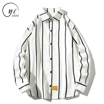 

Mens Vertical Stripe Shirt Black White Men Loose Fit Turn Down Collar Men Casual Shirt Big Size Shirt Men Camisa Hawaiana Hombre