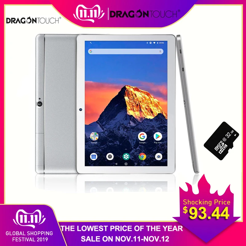 Планшет Dragon Touch K10 10,1 дюймов Android планшет с четырехъядерным процессором 16 ГБ Android 8,1 ips HD дисплей микро HDMI планшетный ПК