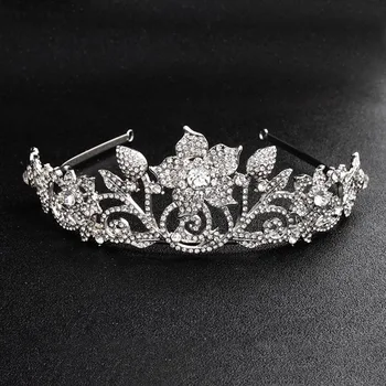 

2019 High Quality Baroque Style Flower Crystal Tiaras and Crowns Princess Diadem Bride Noiva Wedding Party Hair Accessories