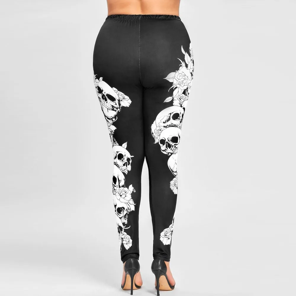 Fashion Women's Leggings High Waist Outdoor Sports Leggings Plus Size Monochrome Skull Leggings Winter Leggings Лосины#10