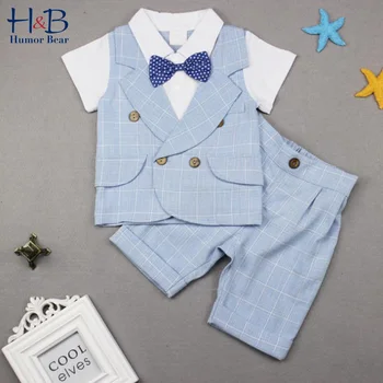 

Humor Bear Summer Boys Clothing Sets Summer New Gentleman Short-sleeved + Shorts+Bow Suit Boy Suit Toddler Baby Kids Clothes
