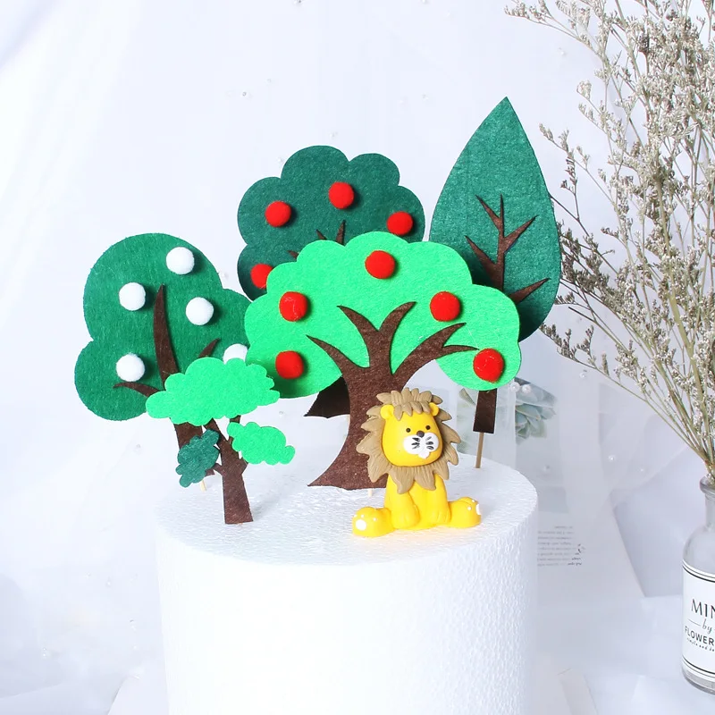 

3pcs Christmas Cake Decoration Birthday Cake Topper Green Felt Trees Apple Tree for Kid Party Supplies Wedding Cupcake Topper