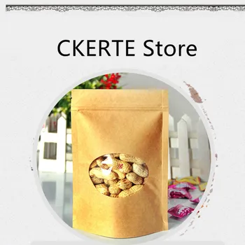 

4.3''x6.3'' (11x16cm) Round Clear Window Zipper Home Food Party Bag Brown Kraft Paper Doypack Pouch For Coffee Tea Package Bag