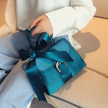 

Bowknot Messenger Bags for Women 2020 New Luxury Handbags Fashion Chains Flap Solid Color Shoulder Bags Female Designer