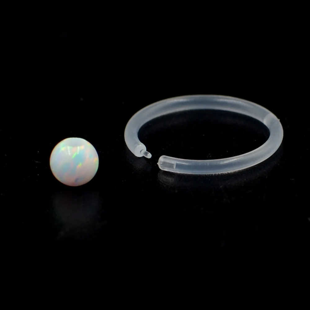 1 шт. гибкий биопластик опал шар в плену из бисера кольцо ушной хрящ спираль шпилька губная серьга, кольцо Пирсинг Монро ювелирные изделия - Окраска металла: with 3mm Opal