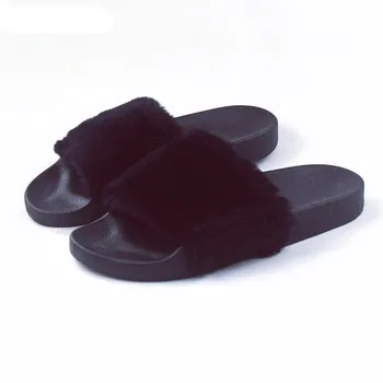 

Winter Home Shoes Women House Slippers Warm Faux Fur Ladies Soft Plush Furry Female Open Toe Slides Fashion Shoes