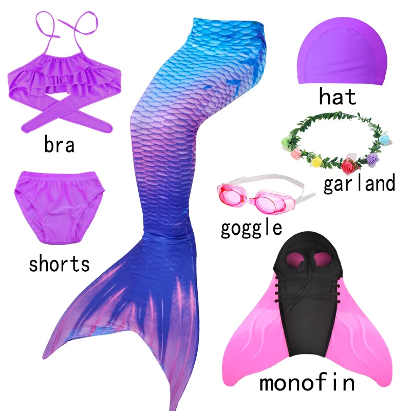 Baratos Halloween niños traje de baño Bikini Flipper colas de sirena cortos superior para nadar cola de sirena monoaleta niñas trajes de natación