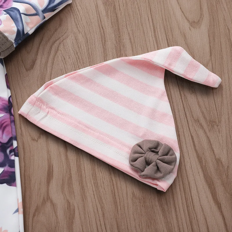 Спальные мешки с длинными рукавами и цветочным принтом для новорожденных и розовые полосатые шапочки, спальные мешки для маленьких мальчиков и девочек, одежда для сна на осень