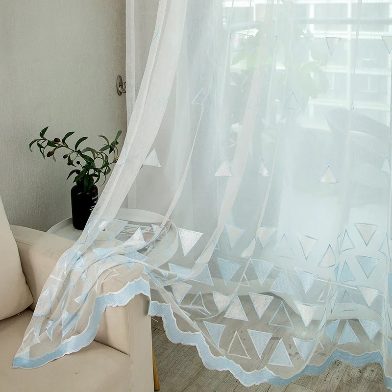 Романтическая синяя Геометрическая занавеска, прозрачная панель для гостиной, тюль, ткань, драпировка для спальни, оконная сетка, вуаль, Cortinas M136#30 - Цвет: Tulle