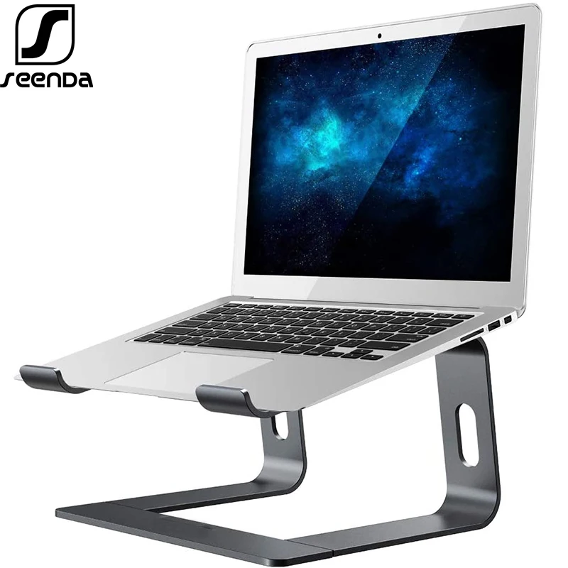 Black Laptop Stand Holder Laptop Riser with Phone Holder Portable Foldable 9 Levels Adjustable Ergonomic Notebook Riser Space save Stand Compatible with MacBook Pro Air 10-17 Inch 