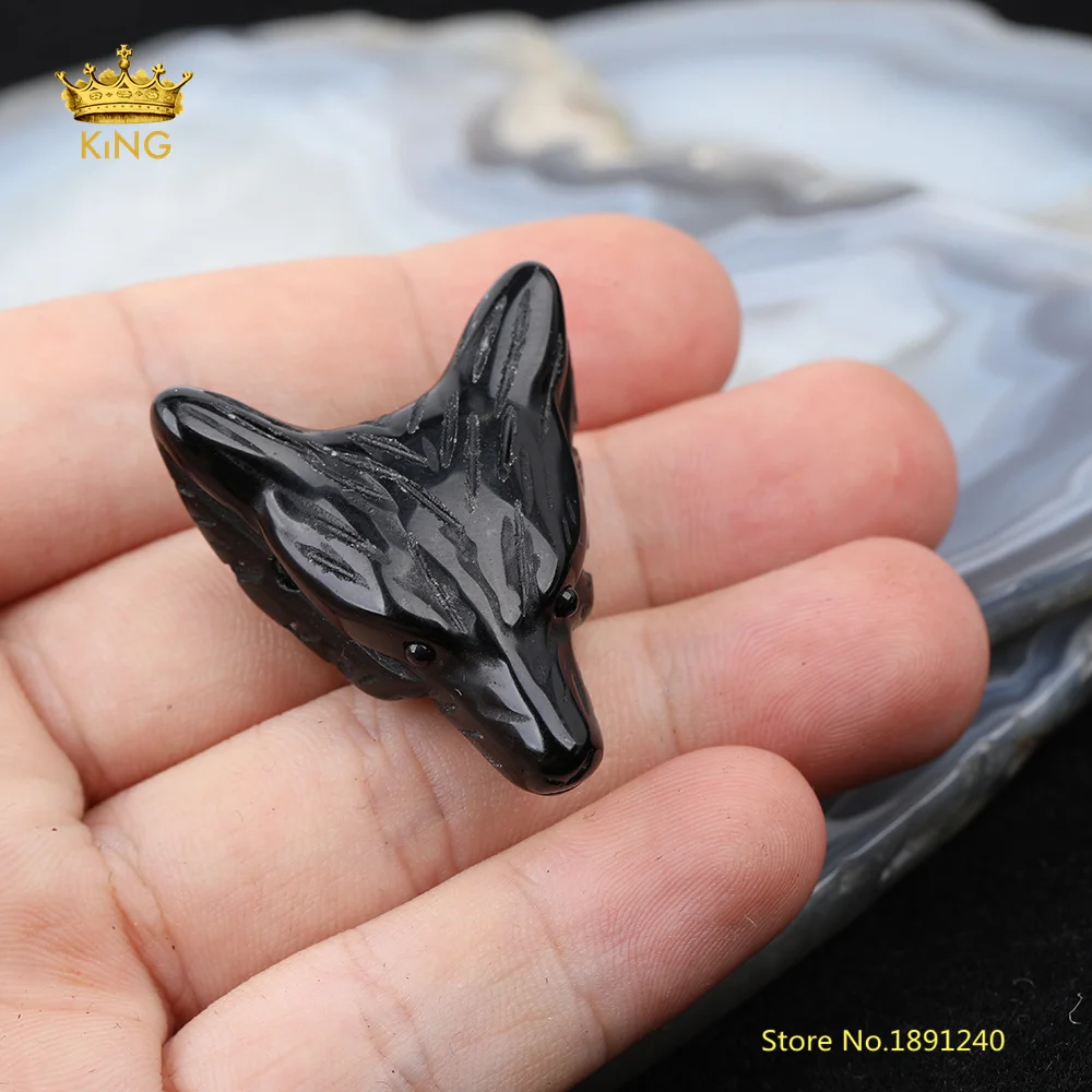Black Agate 3 шт./лот подвески в форме волчьей головы для изготовления ювелирных изделий, просверленные отверстия Резная Голова волка Животные Подвески Колье с целебным кулоном камней - Окраска металла: Black Agate