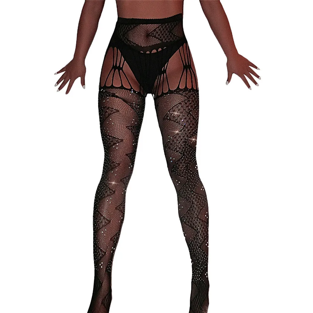 Women Glitter Rhinestone Fishnet Mesh Stockings Ladies Tights Pantyhose Pretty Simple New Sexy Female Seamless Intimates