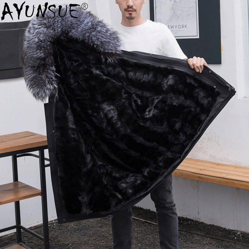 

AYUNSUE Winter Jacket Men Parkas Real Fur Coat Hooded Mink Fur Liner Big Fox Fur Collar Plus Size Clothes Parka Hombre 99019 KJ