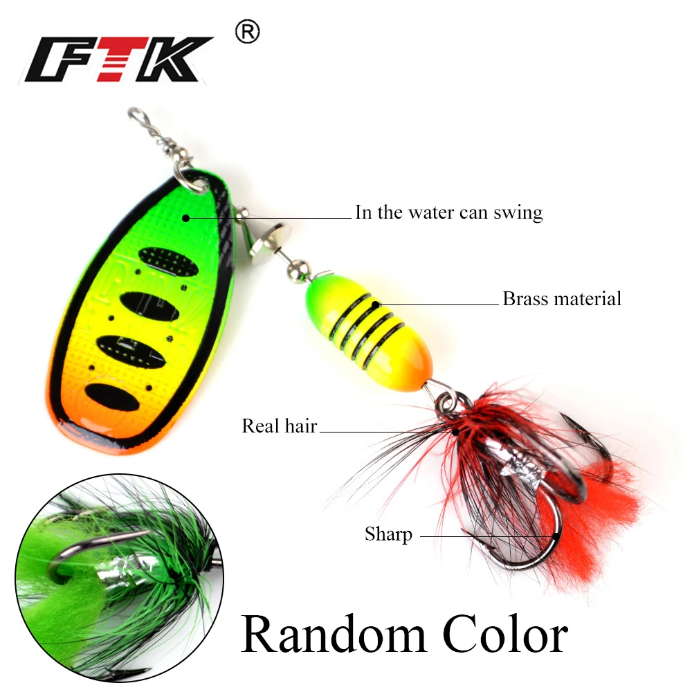 FTK 1pc 17.5g Spinner Bait Metal Fishing Lures With Feather Treble Hook  Arttificial Hard Bait Spoon Lure Wobblers Pike Tackle