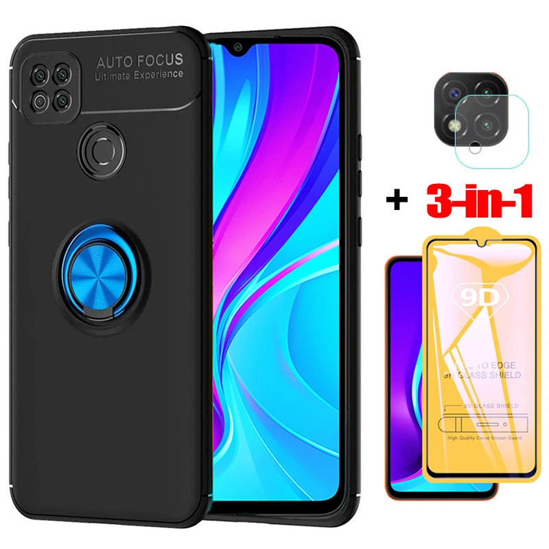 3-в-1 чехол Xiaomi Redmi 9C NFC стекло + для редми 9с нфс магнитное кольцо бампер чехлы 9 с