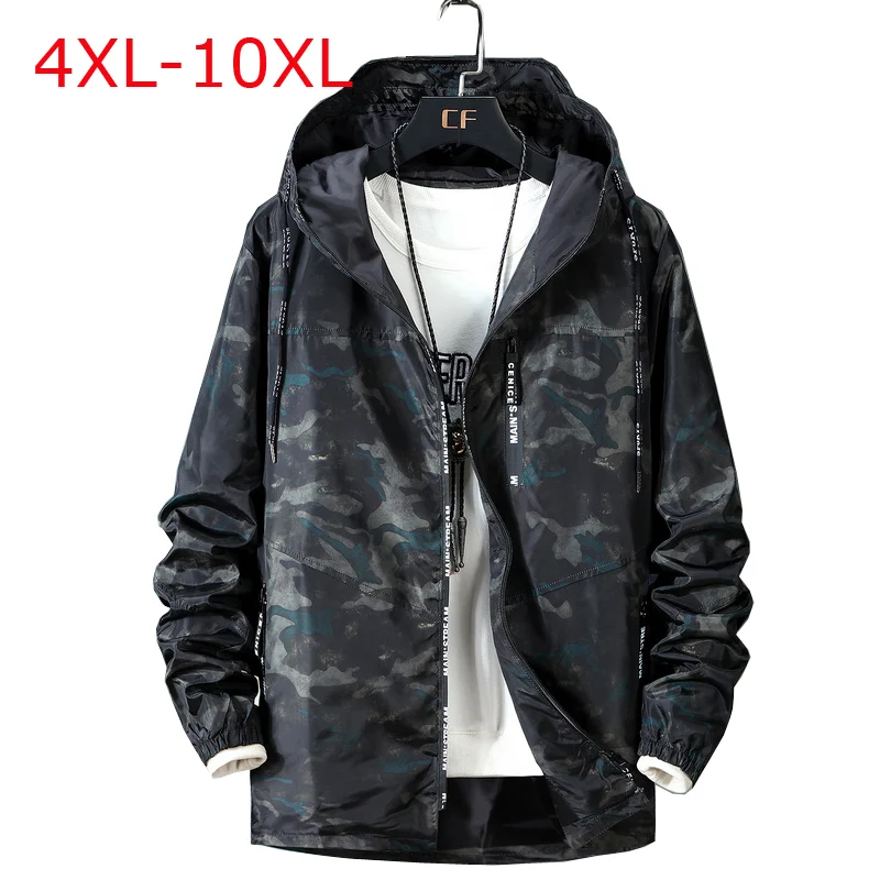 Мужская камуфляжная куртка больших размеров 4XL-10XL, тонкие пальто с капюшоном, Мужская ветровка, одежда милитари, Мужская Уличная одежда большого размера, GA445