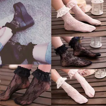 

Newest Women Summer Socks Lace Ruffle Soft Pleats Socks Elastic Fishnet Short Sock Ankle Socks Party Wear