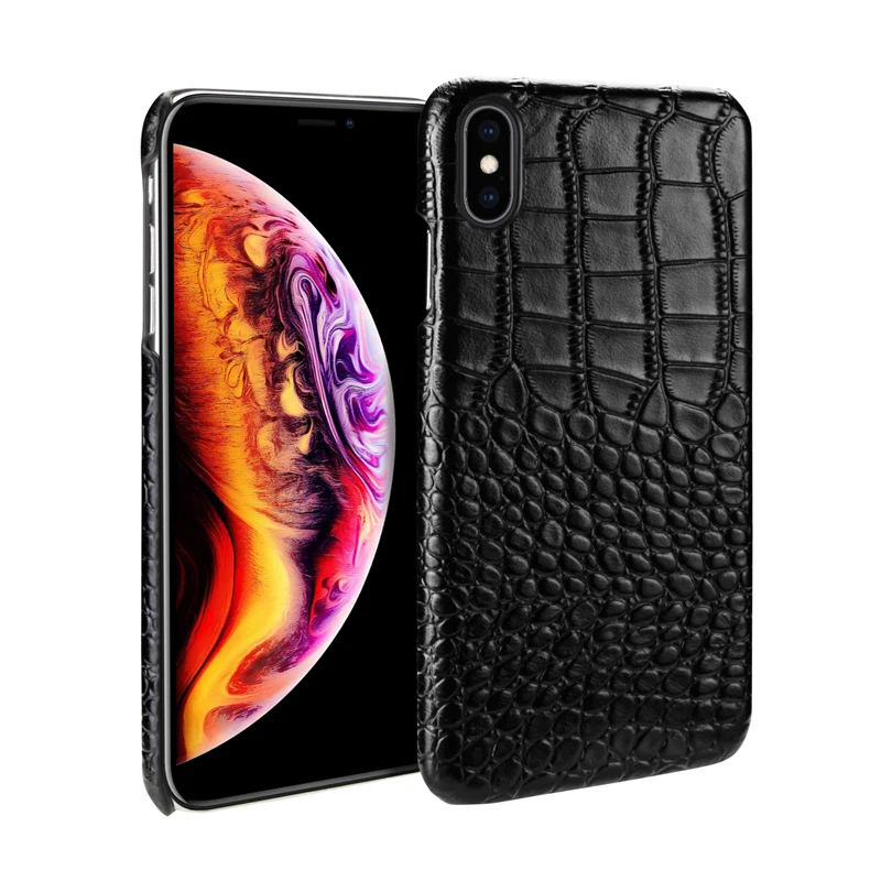 С узором «крокодиловая кожа» из натуральной яловой кожи чехол для iPhone X XR iPhone 8 чехол тонкий Businss смарт-чехол для iPhone XS Max - Цвет: Черный