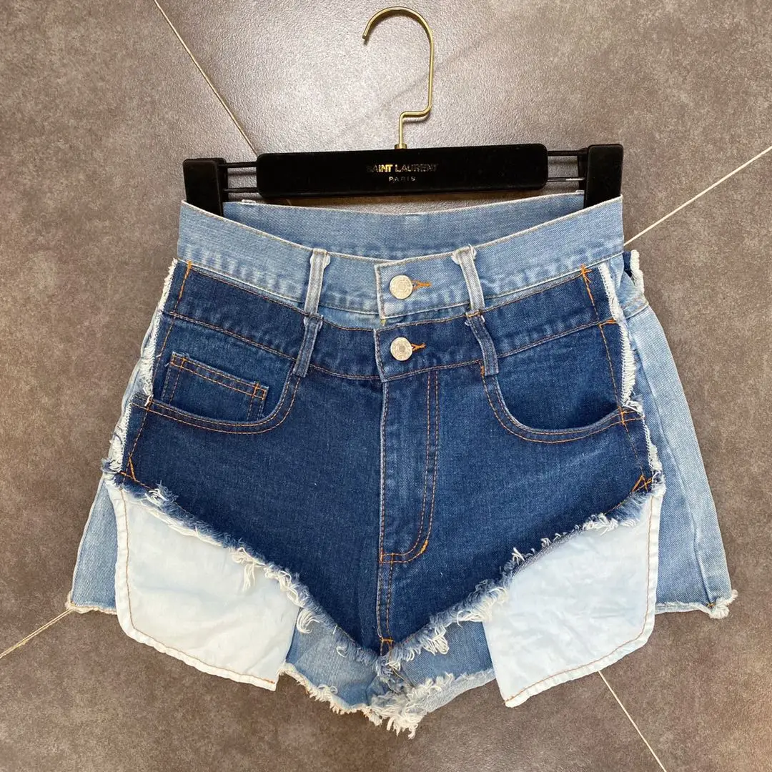 

Jean Shorts Woman 2020 Summer Design Double Waist Multi-Colored Rough Edges Pocket Fashion Street High Waist Denim Shorts Short