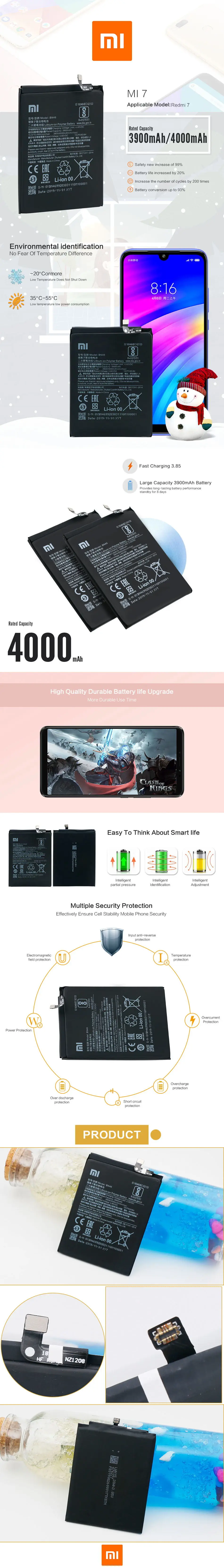 Xiaomi аккумулятор BN46 для Xiaomi Redmi 4000 мАч высокое качество Redmi 7 подлинный Сменный аккумулятор для телефона