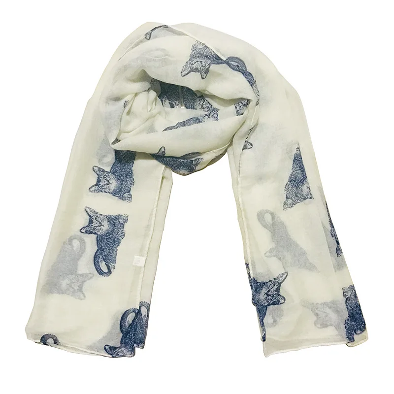 New Style Europe And America Kitty Couture Printed Animal Pattern Persian Cat Bali Yarn Scarf Sun-resistant Silk Scarves Shawl