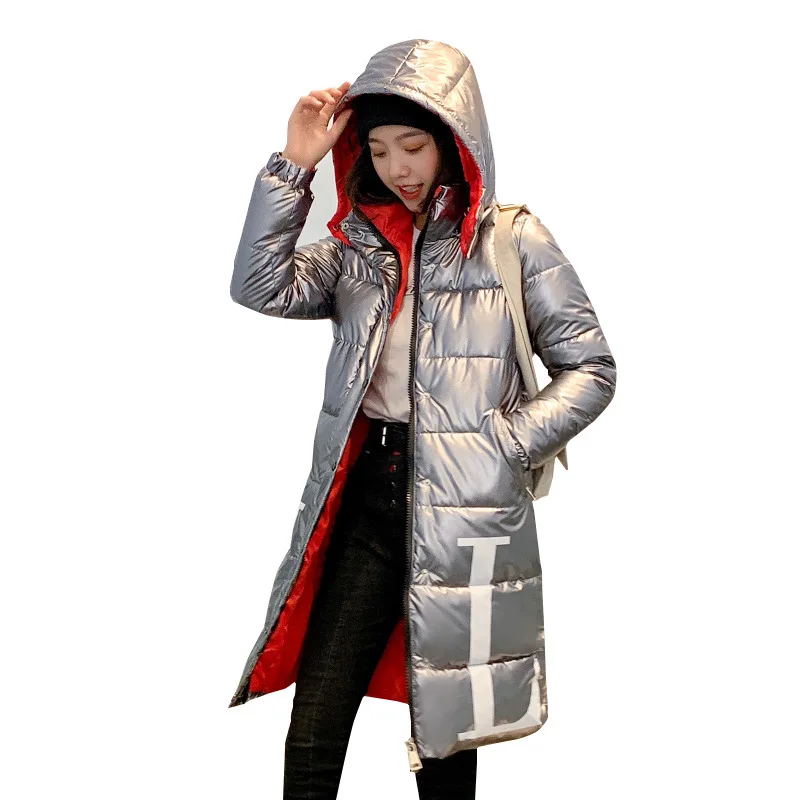 

2019 New Women Winter Jacket Parka Warm Ultra Light Long Coat Female Hooded Glossy Jackets Oversized Cotton Padded Overcoat