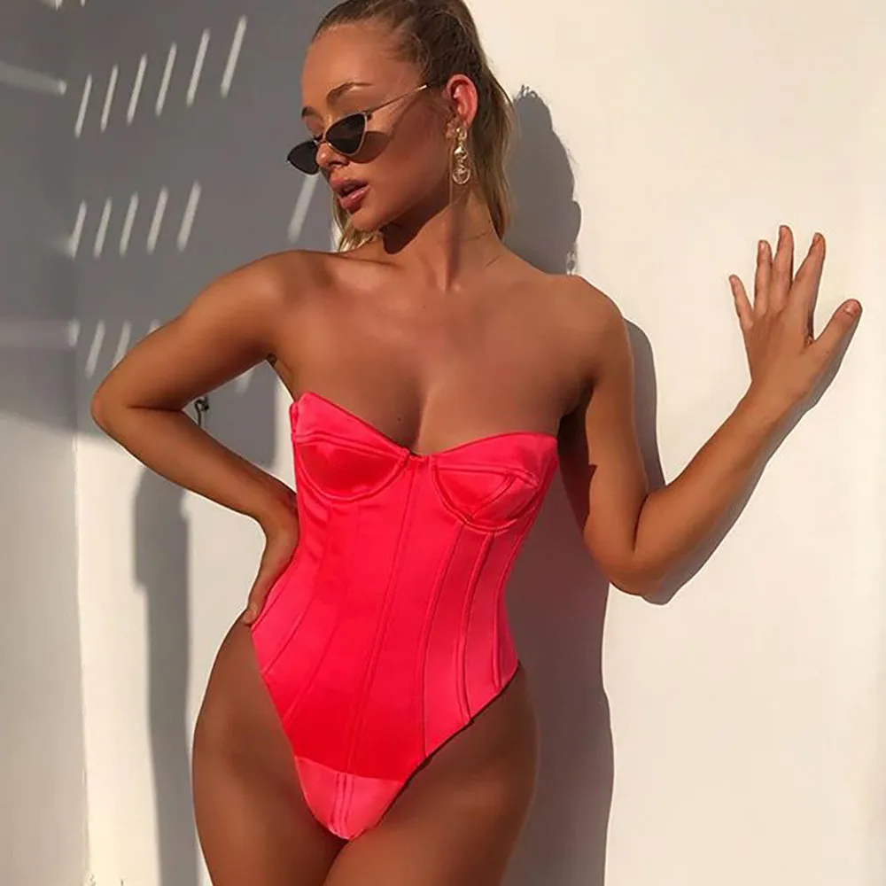 red bodysuit Сексуальный гимнастический костюм с открытыми плечами, модный, однотонный, с открытыми плечами, с открытой спиной, облегающий комплект с шортами вечеринка, тонкий комплект для женщин - Цвет: red bodysuit