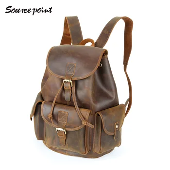

Source Point New British Retro Crazy Horseskin Backpack Large Capacity Outdoor Travel Bag Men's Bag Factory Direct Sales