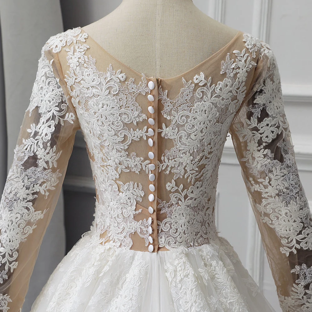 Abito da Sposa/свадебное платье трапециевидной формы с длинными рукавами, большие размеры, роскошное брейдсюркен с аппликацией, фатиновое платье принцессы de Mariage